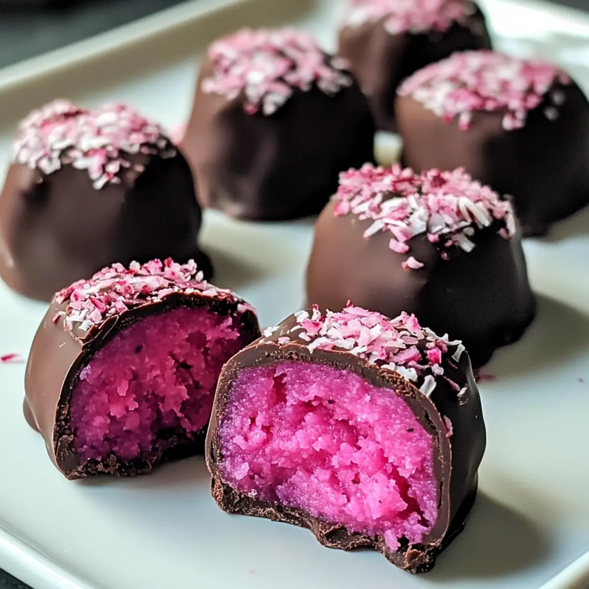 Dunkle Schokoladen Drachenfrucht Kokosnuss Leckereien