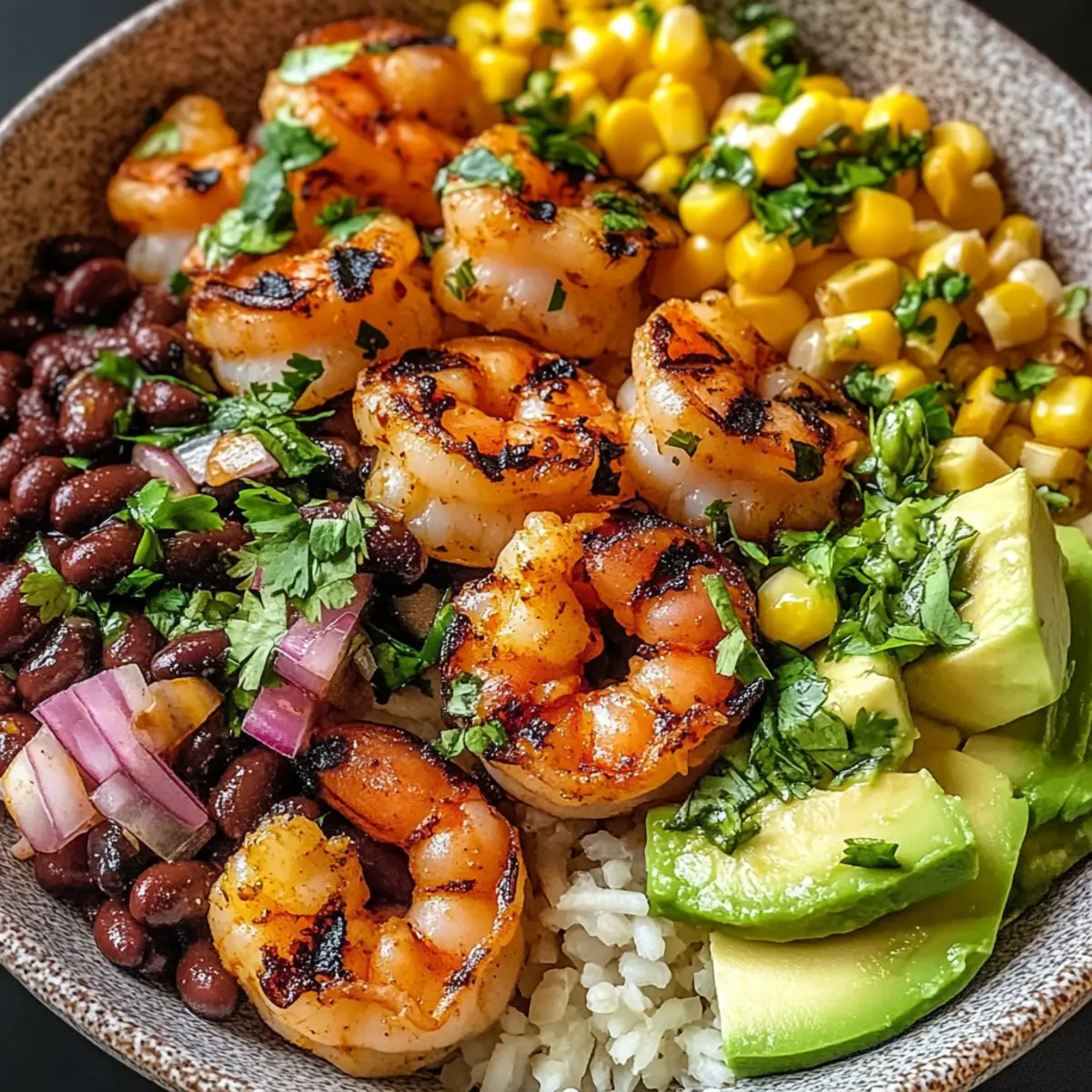 Gegrillte Garnelen-Schüssel mit Koriander-Limetten-Sauce