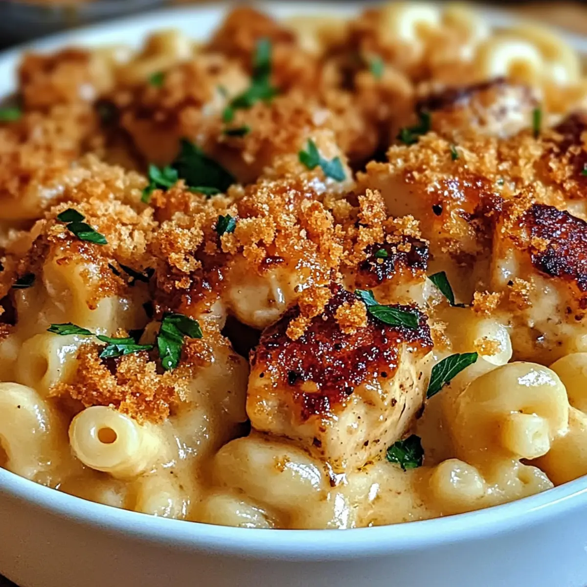 Honig-Pfeffer-Hühnchen-Makkaroni und Käse Genuss