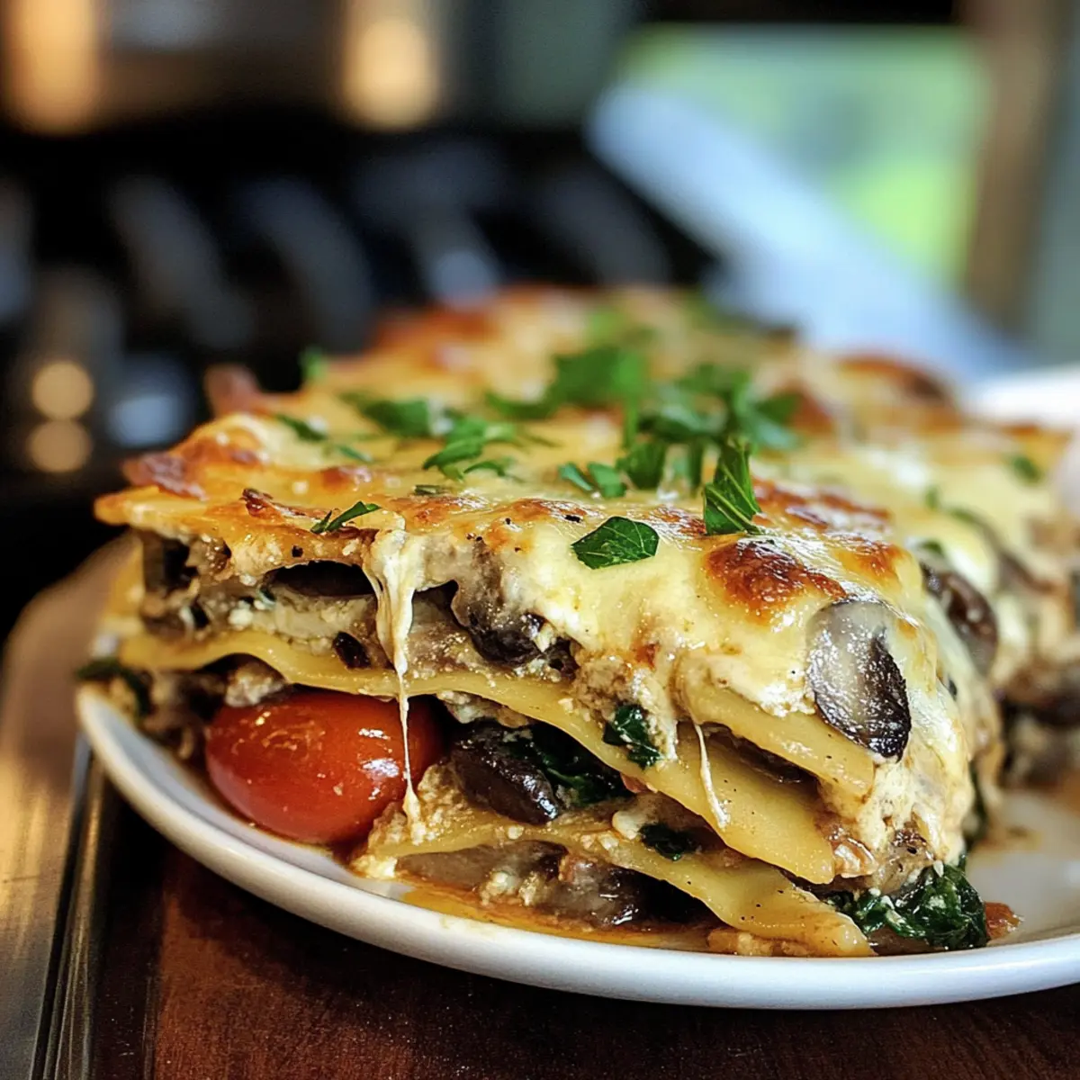 Veggie Pilzlasagne mit Tomaten und Bechamel