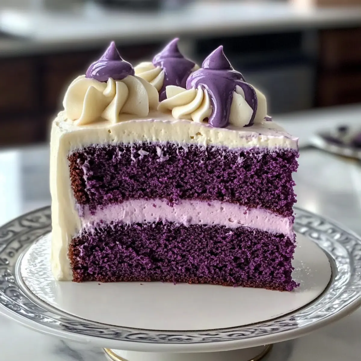 Lila Samt Kuchen mit cremigem Frosting