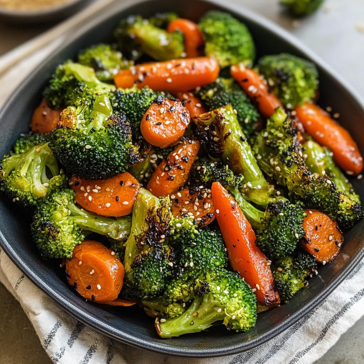 Gerösteter Brokkoli und Karotten im asiatischen Stil