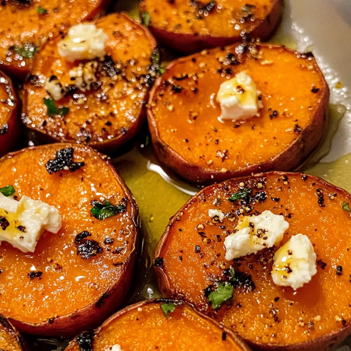 Geröstete Süßkartoffel mit Feta und Honig