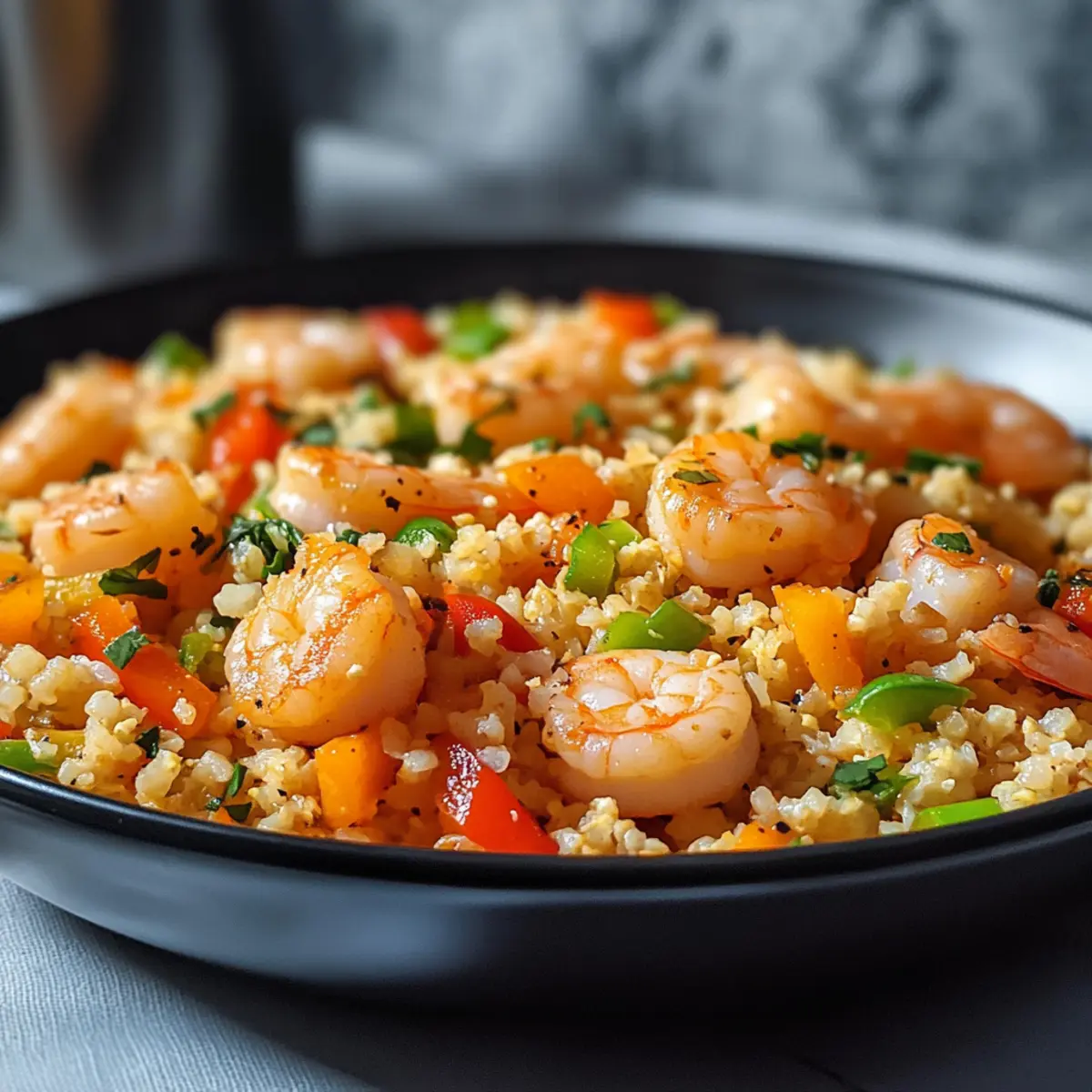 Garnelen gebratener Blumenkohlreis für schnelles Kochen