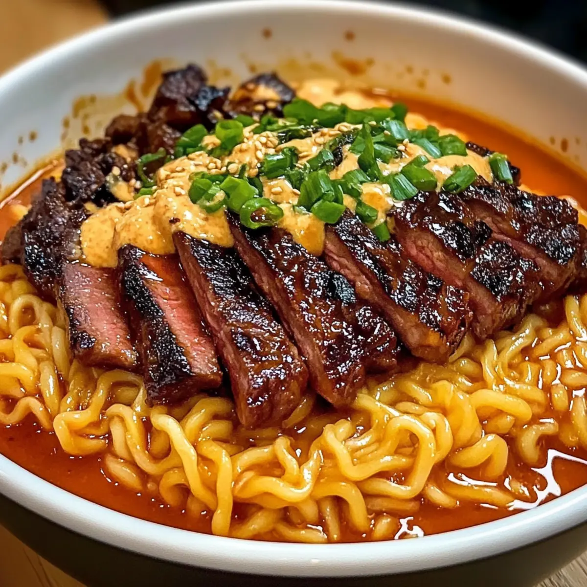 Scharfe Koreanische Nudeln mit gegrilltem Rindfleisch