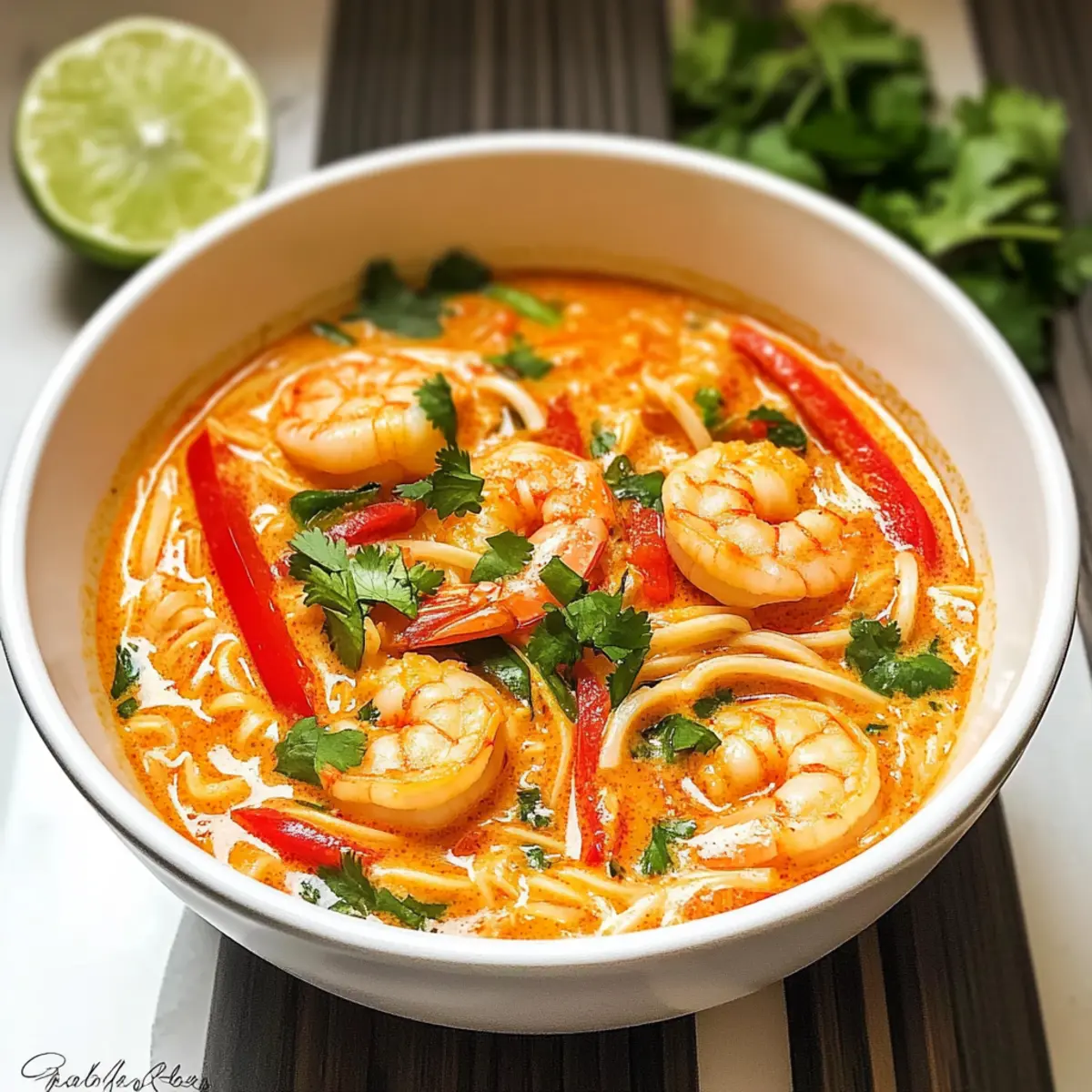 Schnelle Thai Garnelen-Suppe mit Nudeln im Handumdrehen