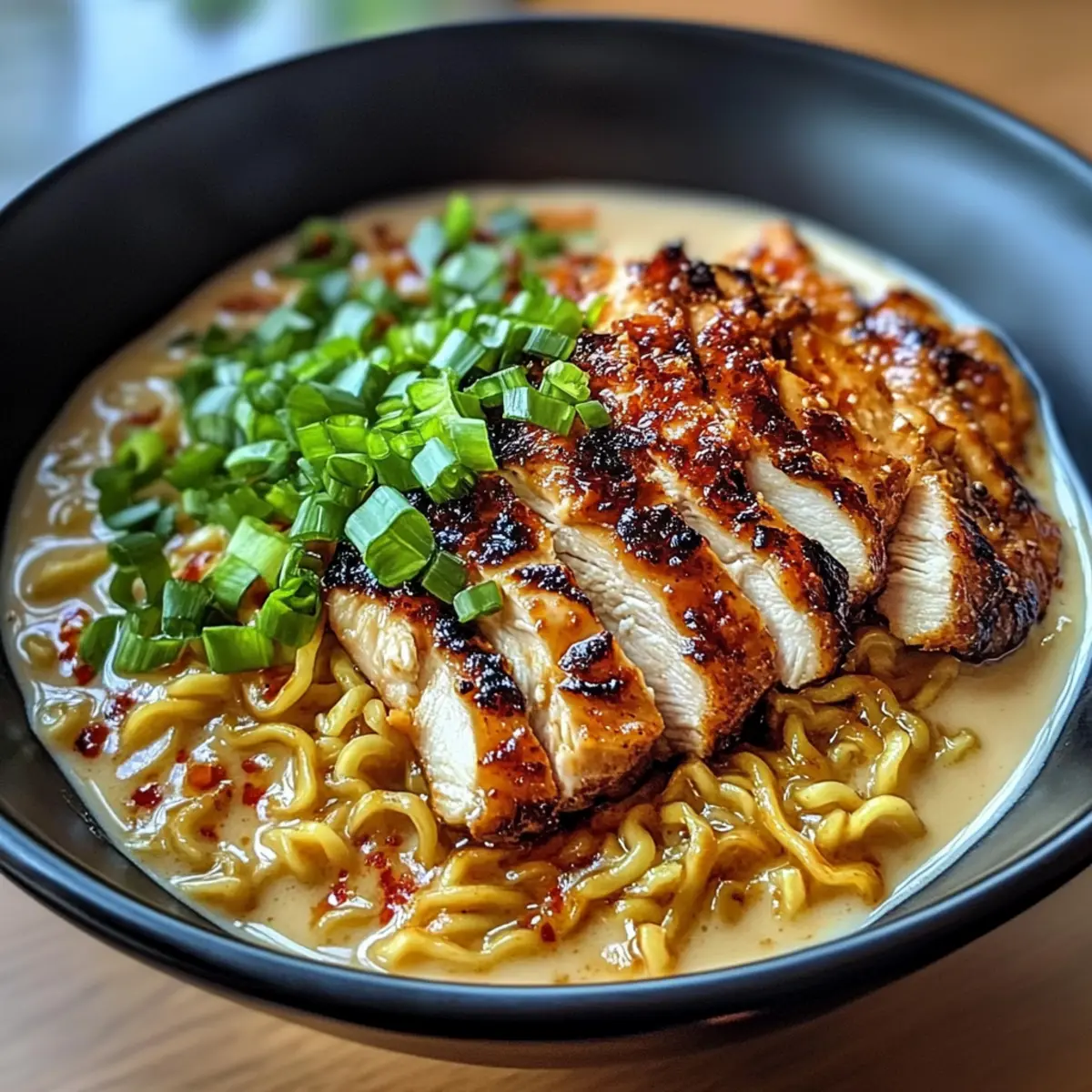 Hühnchen Ramen mit cremiger Knoblauchsauce ganz einfach