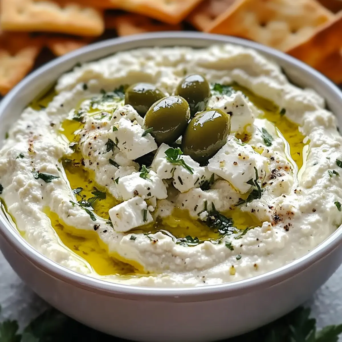 Grüne Olive und Feta-Käse Dip für jeden Anlass