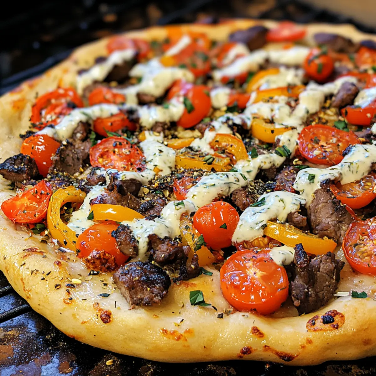 Gyro Pizza mit Tzatziki-Dressing für wahre Feinschmecker