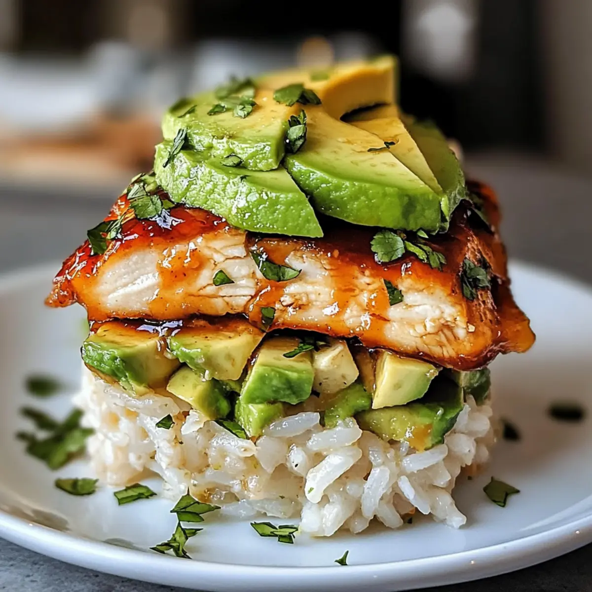 Honig-Limetten-Hühnchen & Avocado-Reis lecker stapeln