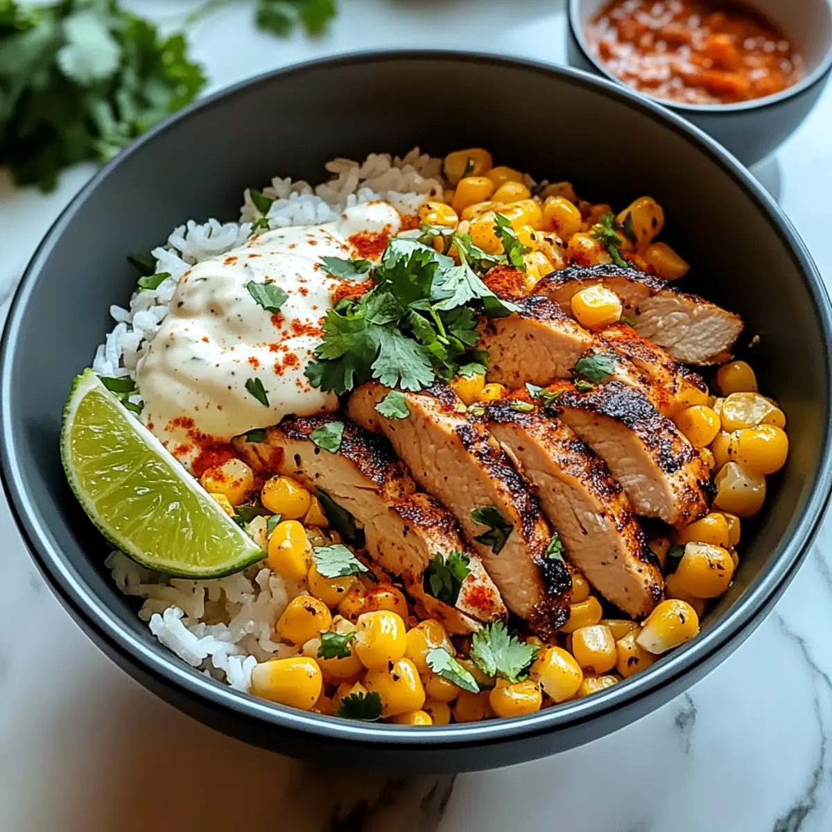Mexikanische Straßenmais-Hähnchen-Schüssel ganz einfach