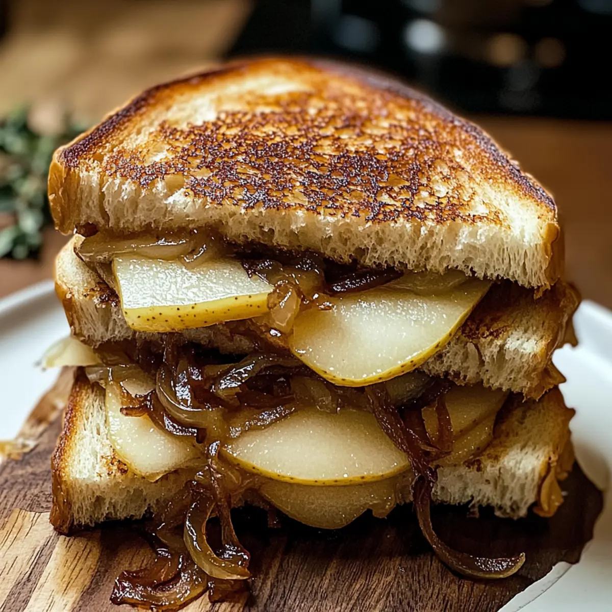 Birnen- und Apfel-Grilled Cheese mit Zwiebeln genießen