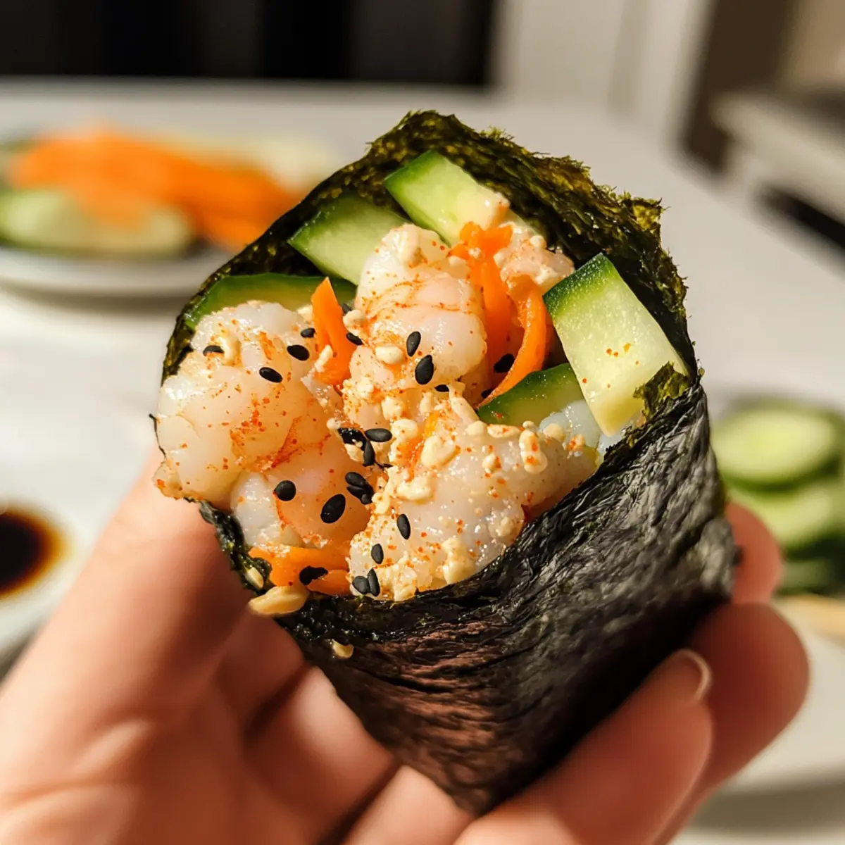 Scharfe Garnelen Sushi Handrolle – Schnell und Lecker