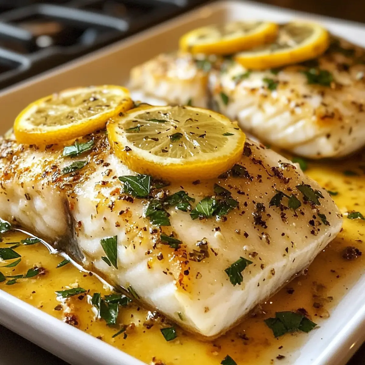 Zitronenkräuter gebackener weißer Fisch für Genuss