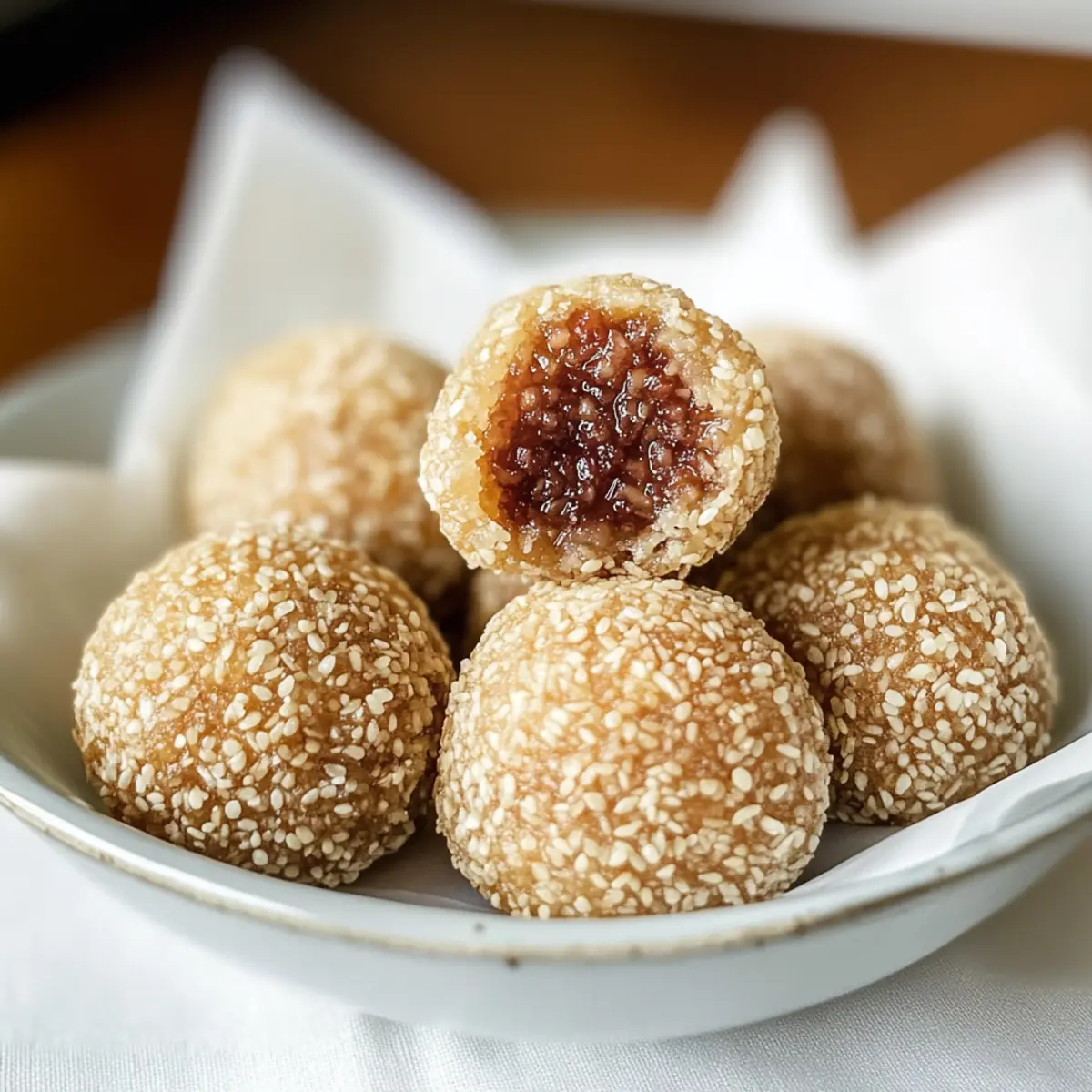 Krosse Sesambälle mit roter Bohnenfüllung