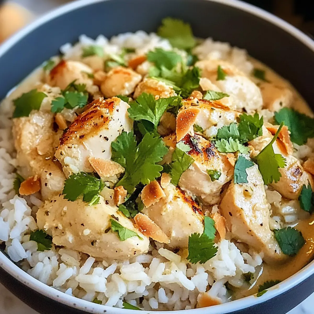Kokosnuss Hähnchen und Reis: Tropenfeeling pur