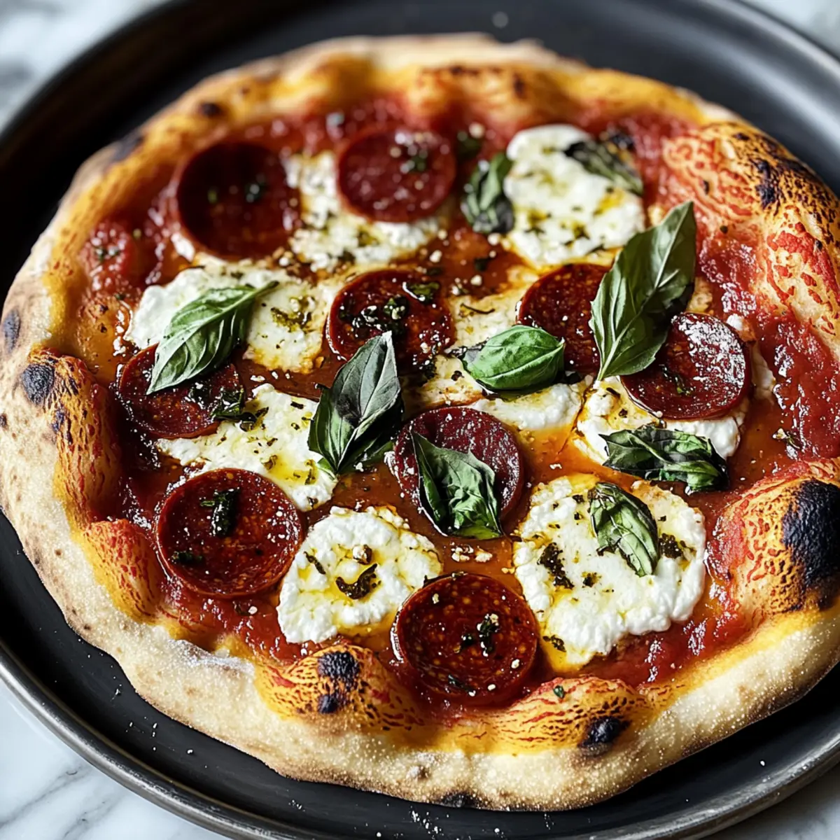 Ziegenkäse und Soppressata Pizza mit Scharfem Honig