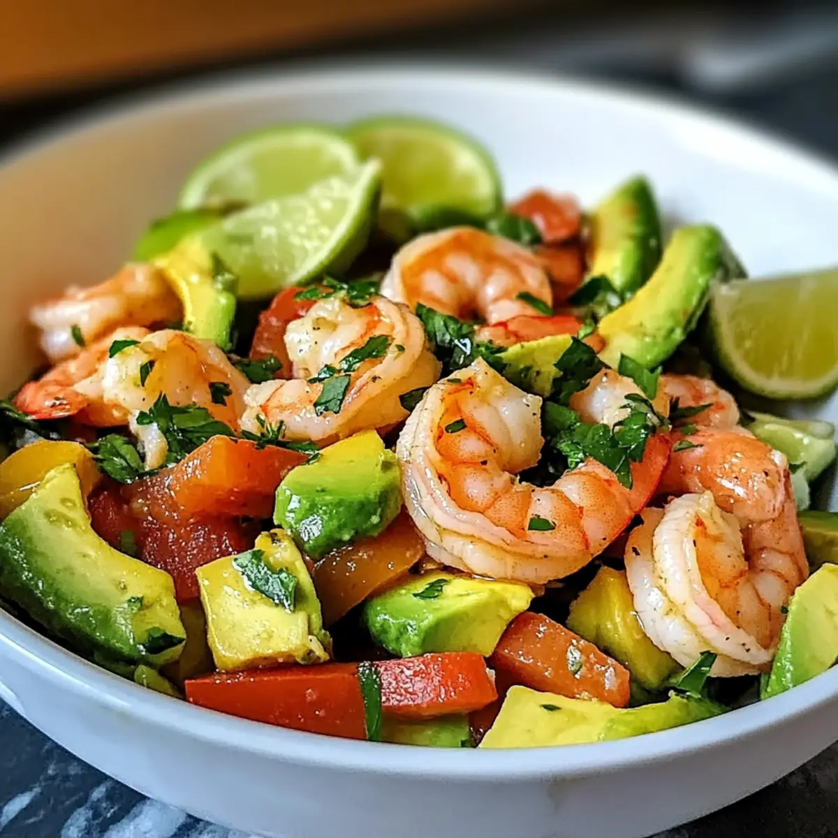 Kalter Garnelen und Avocado Salat für heißen Tage