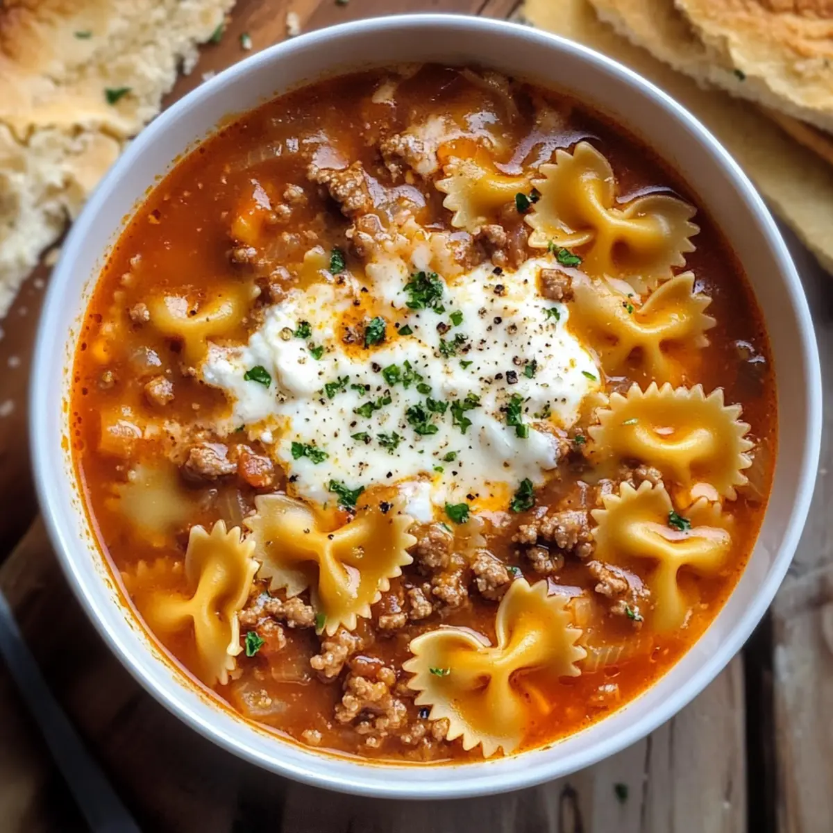 Köstliche Lasagne-Suppe mit Fliegenpilz-Pasta