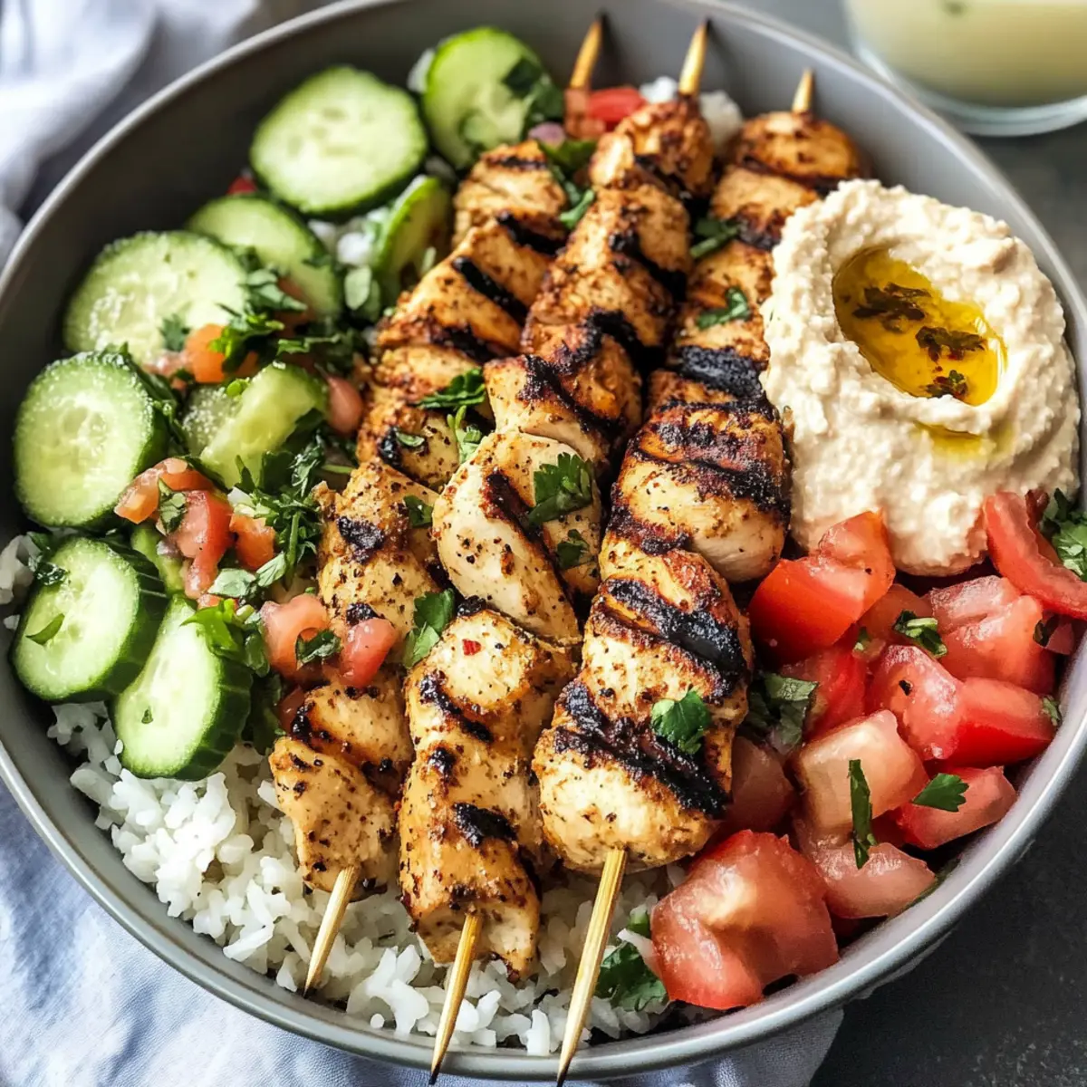 Mittelmeer-Reisbowl mit gegrilltem Hühnchen für jeden Tag