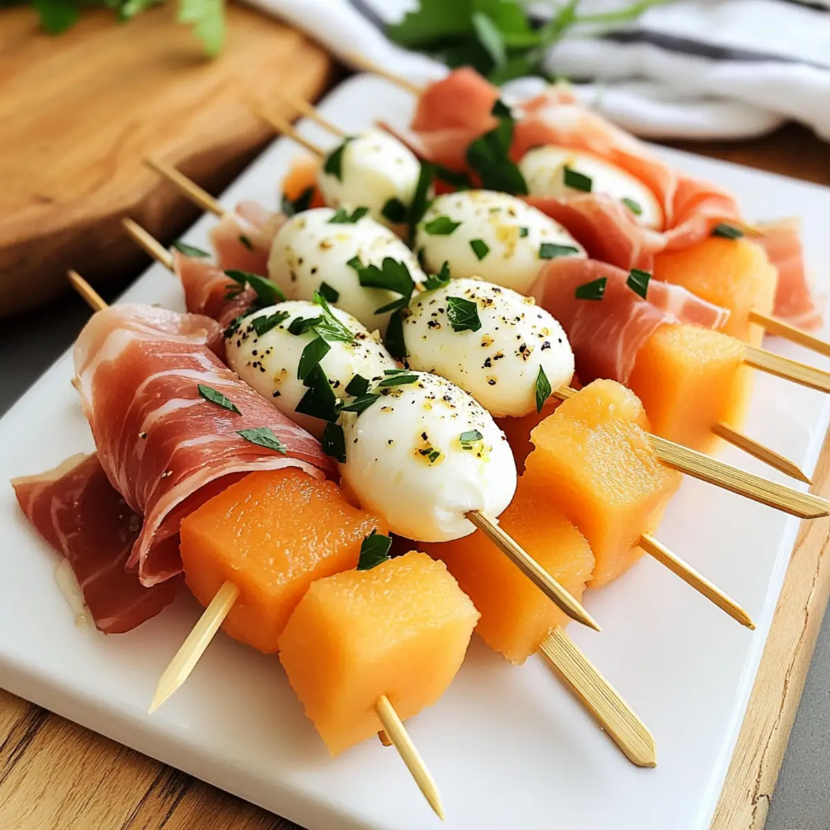 Sommersnack: Melonen-, Prosciutto- und Mozzarella-Spieße