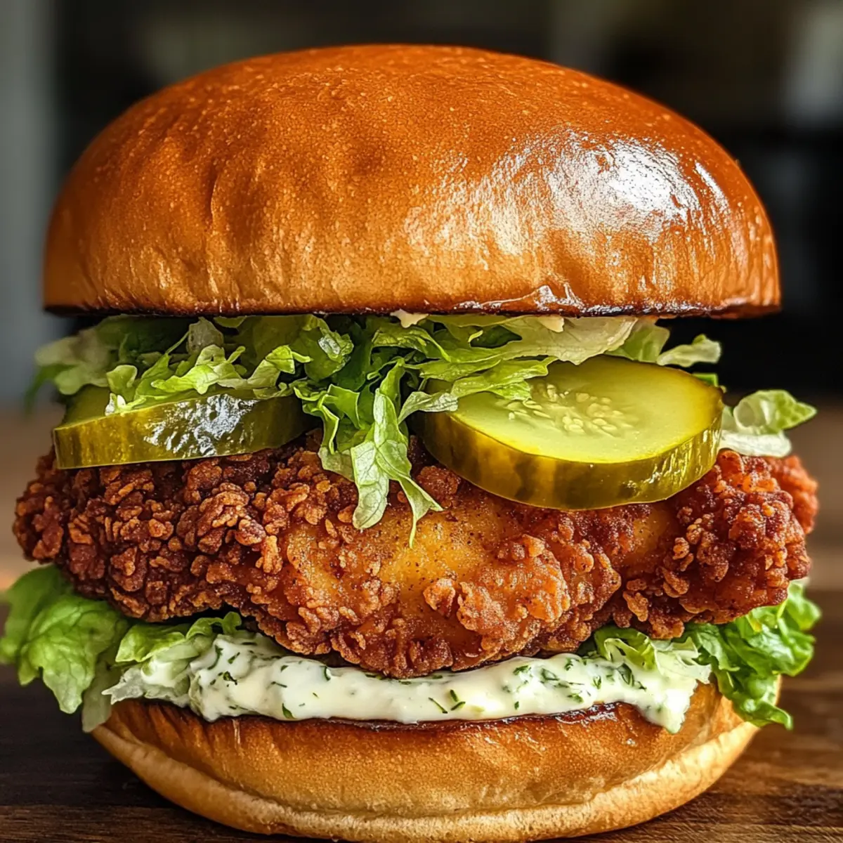 Eingelegtes frittierte Hühnchen Sandwich für Zuhause