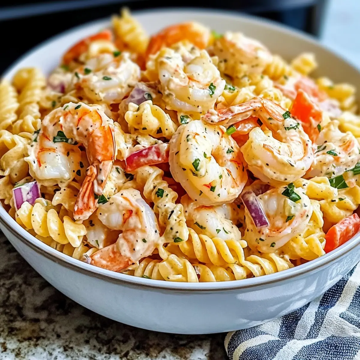 Frischer Meeresfrüchte Nudelsalat für den Sommer