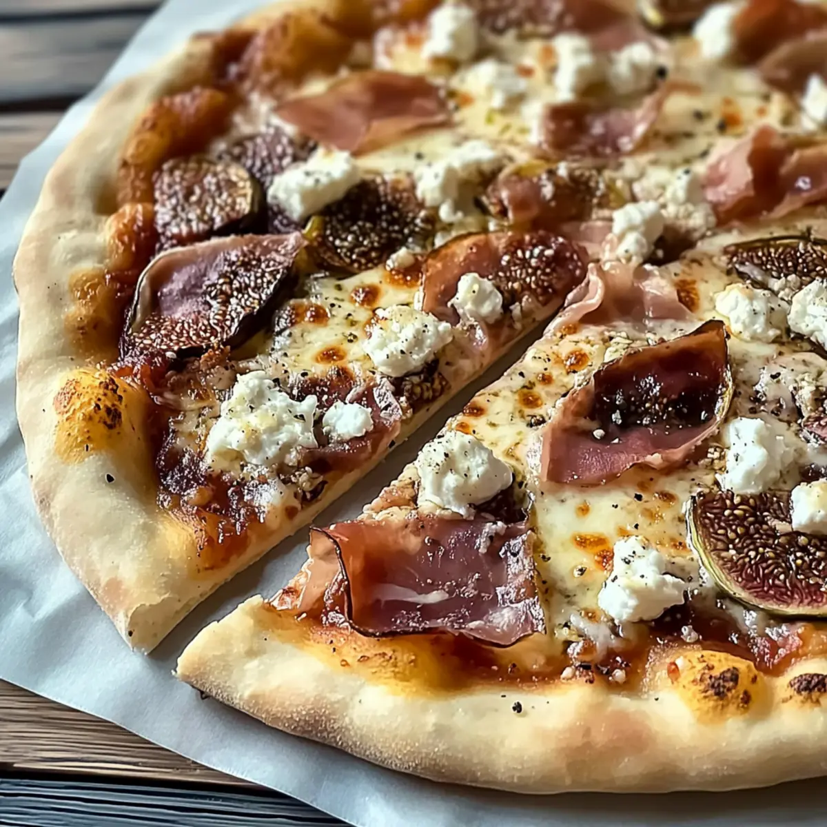 Einfache Feigenpizza mit Ziegenkäse und Prosciutto genießen
