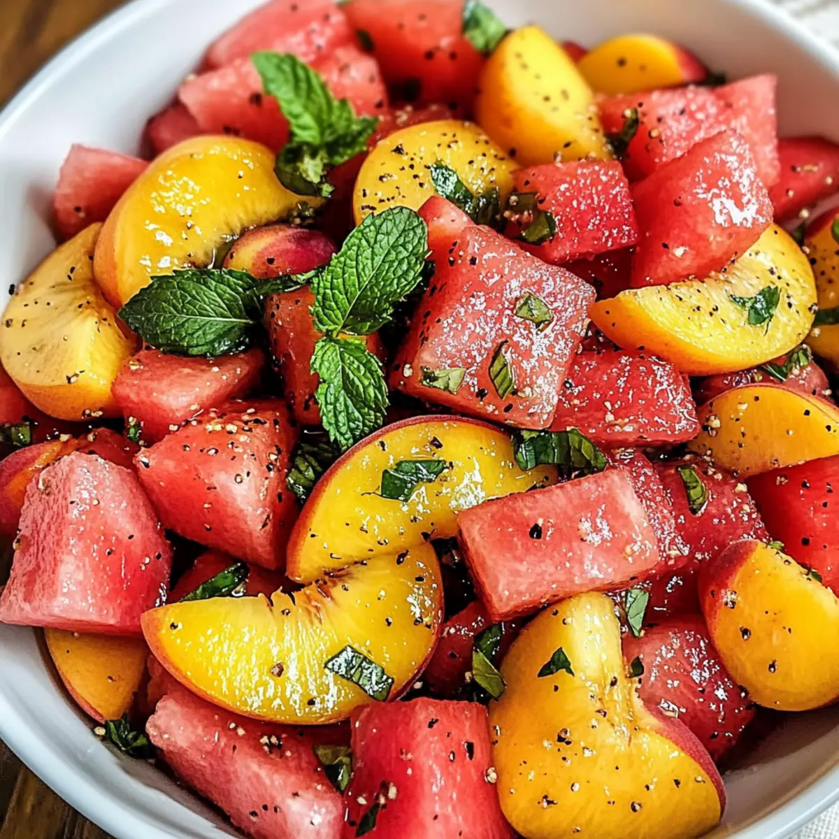 Sommer-Pfirsich-Wassermelonen-Salat für heiße Tage