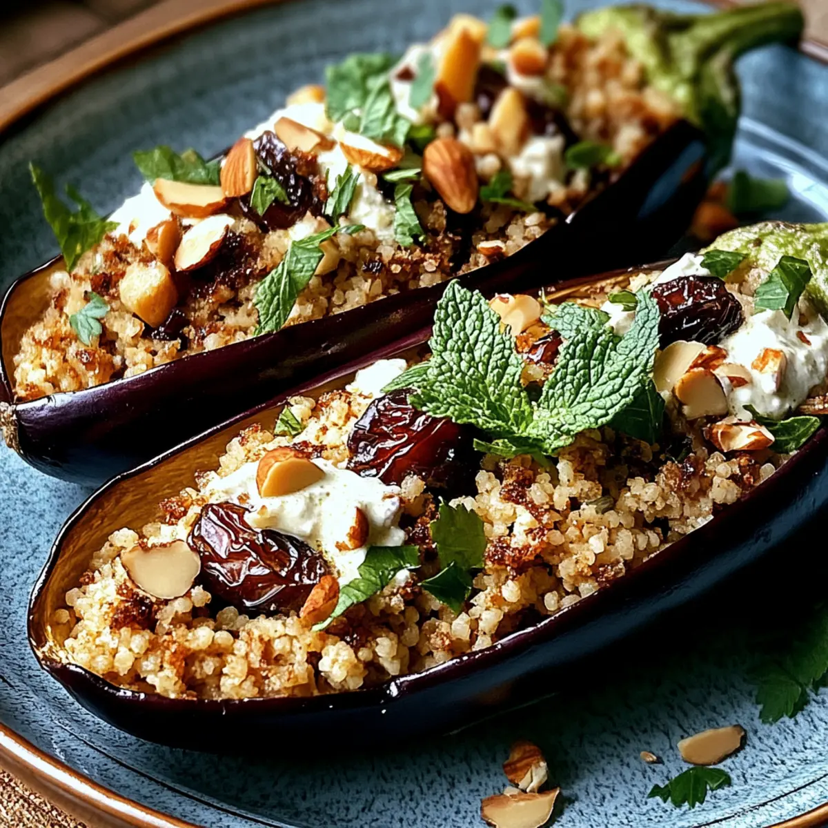 Auberginen mit Dattel-Mandel-Couscous und Minze entdecken