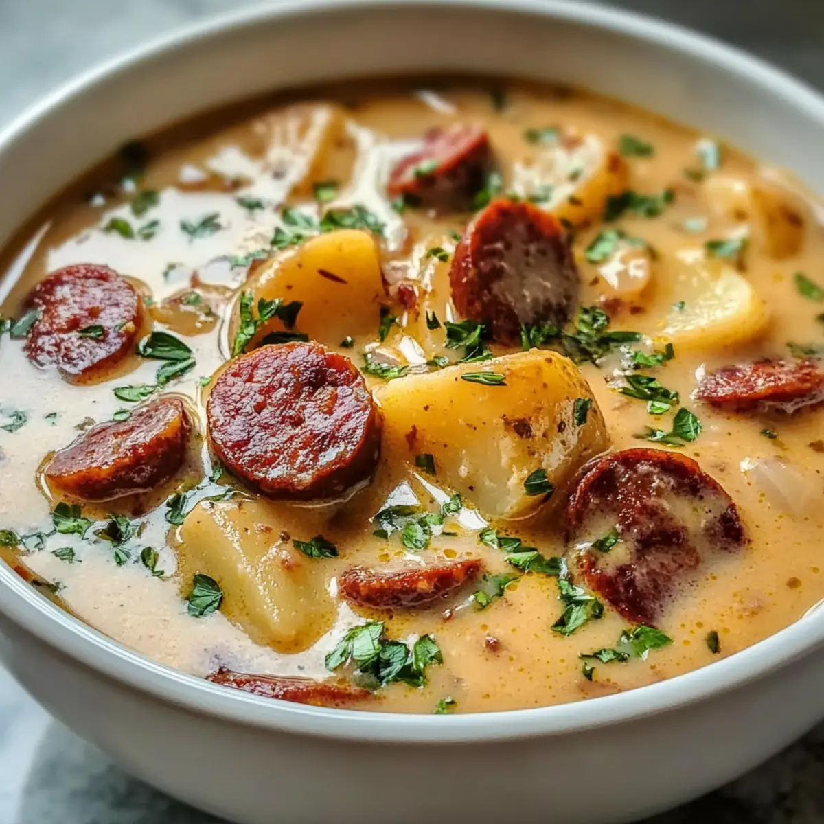 Kreolische Kartoffelsuppe mit Andouille-Wurst genießen