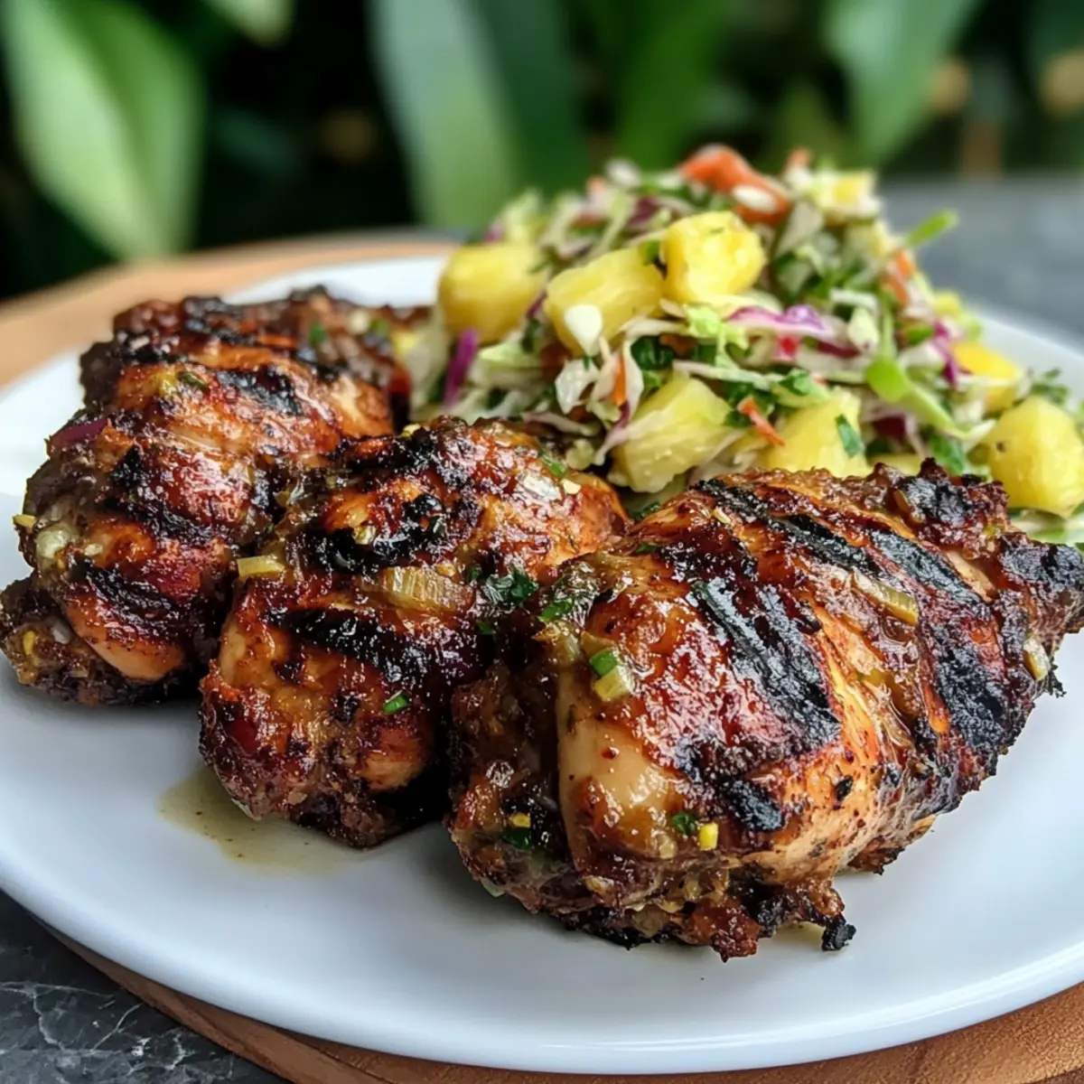 Gegrilltes Jerk-Hühnchen mit frischer Ananas-Slaw