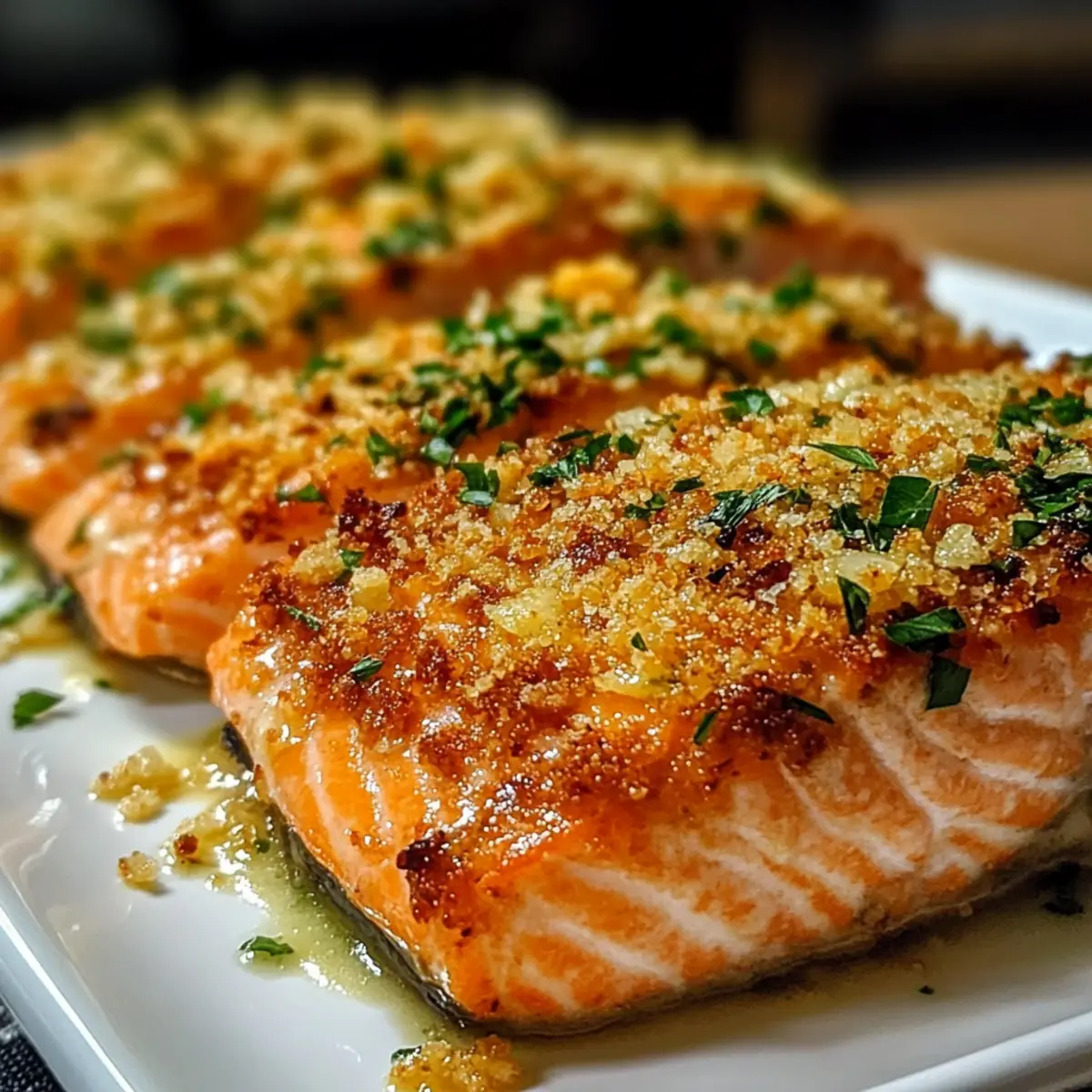 Herzhafter gebackener Lachs mit Knoblauch-Parmesan-Kruste