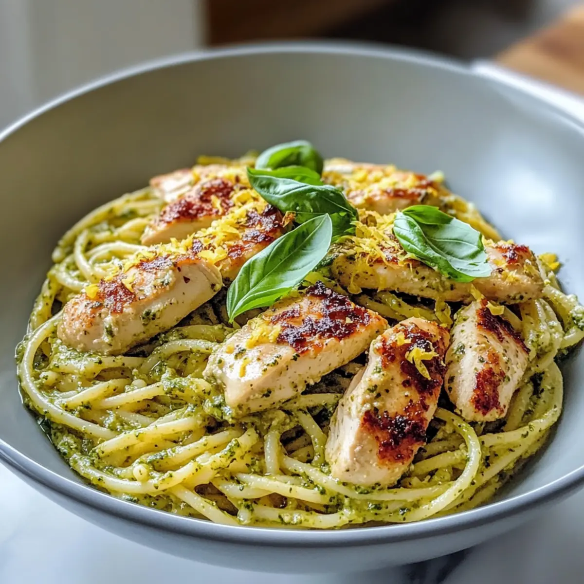 Leichte Pesto-Pasta mit Hühnchen für frische Abende