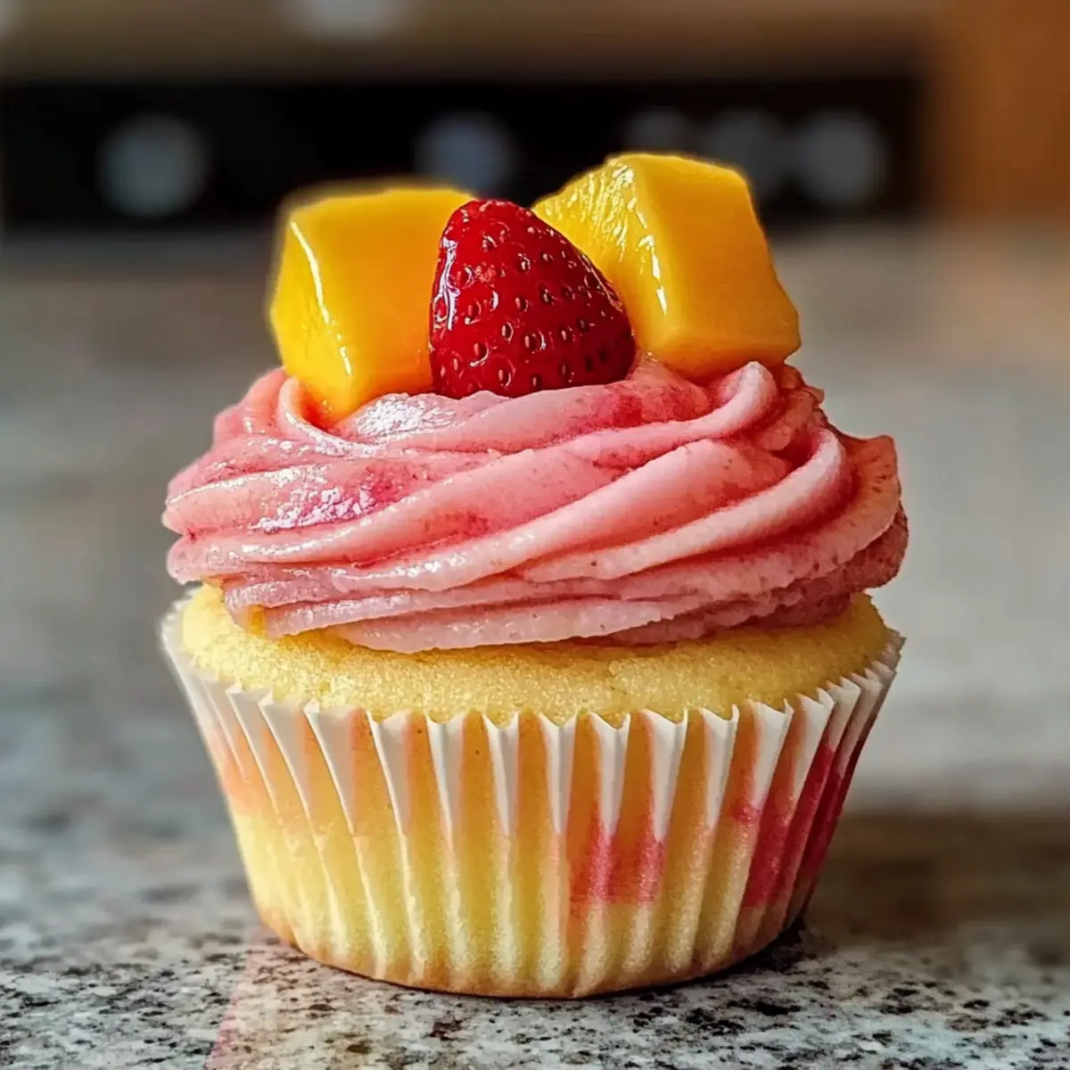 Mango Erdbeere Sonnenuntergang Cupcakes für den Sommer