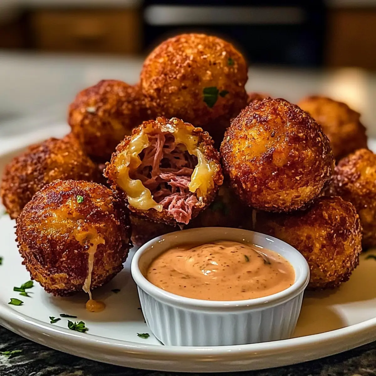 Reuben-Bällchen mit würziger Tausend-Insel-Dip