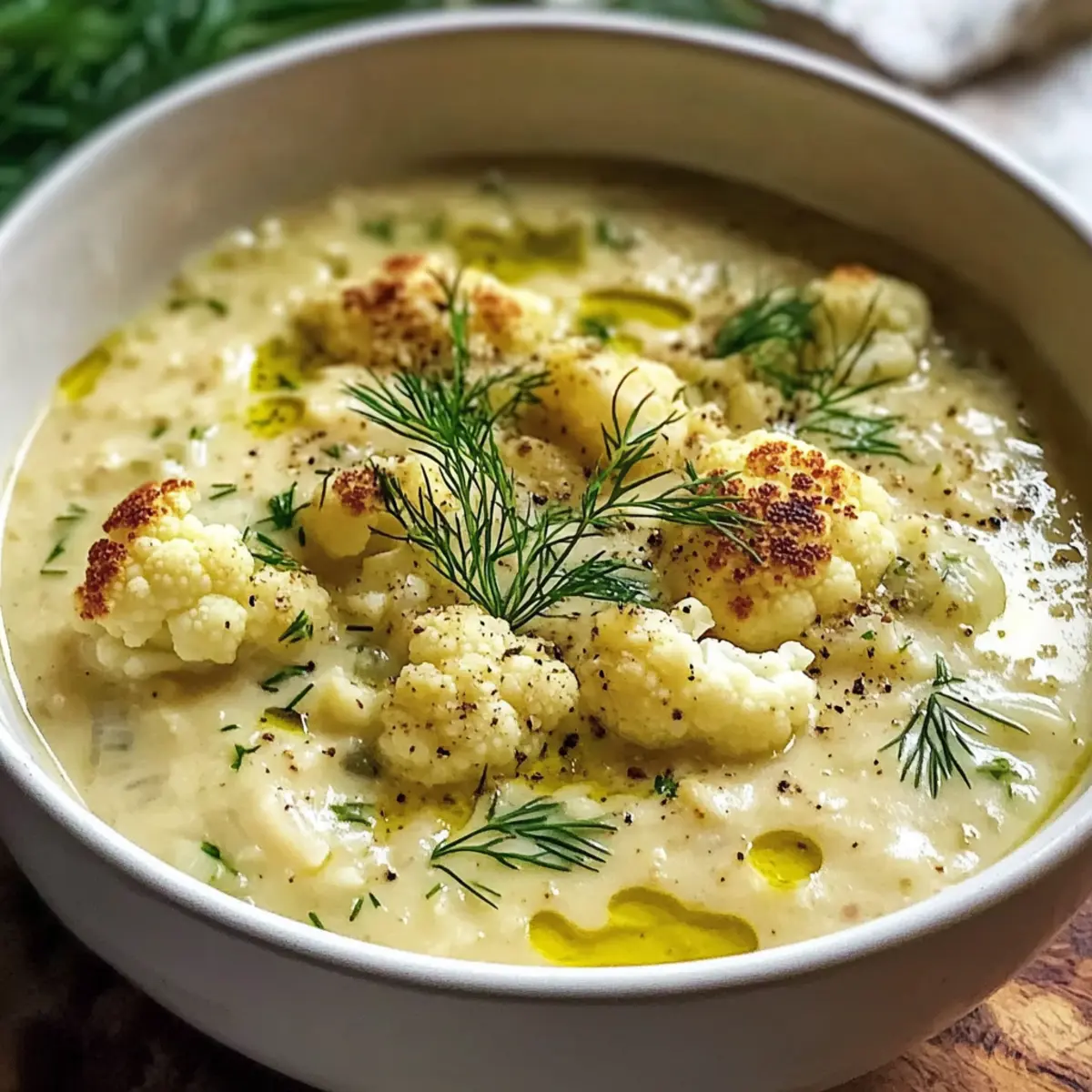 Reiche mediterrane Blumenkohlsuppe für Seelenwärmer