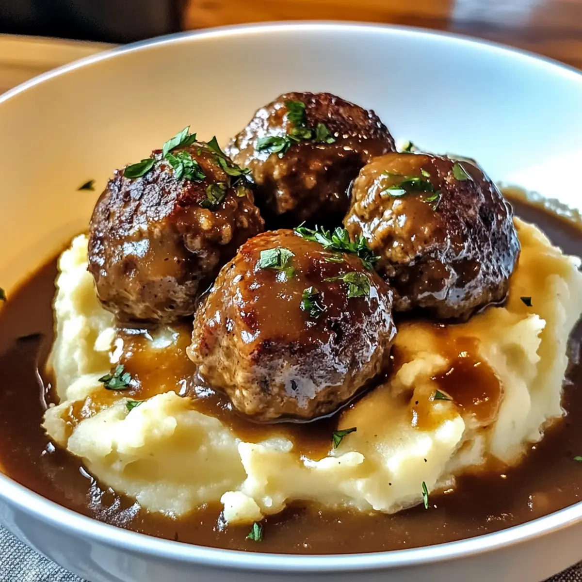 Salisbury Steak Fleischbällchen mit cremigen Kartoffeln