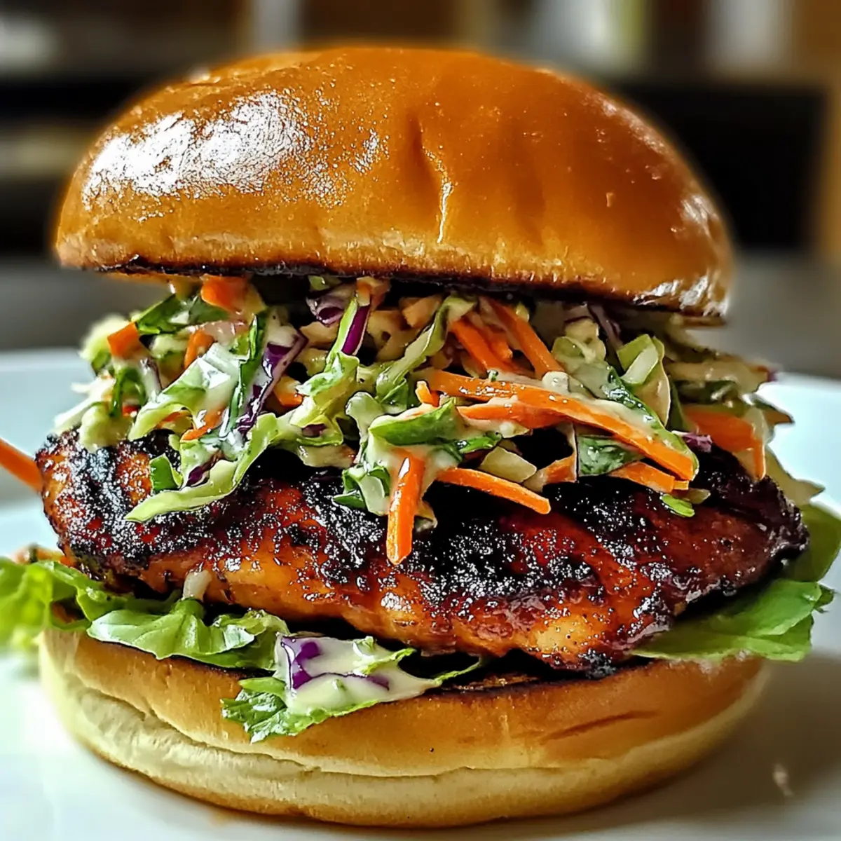 Würziges Koreanisches BBQ Hähnchen-Sandwich mit Knusprigem Slaw