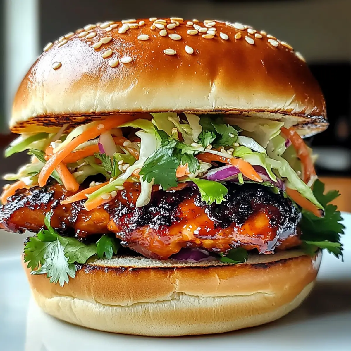 Würziges BBQ Hähnchen Sandwich mit Knusprigem Slaw