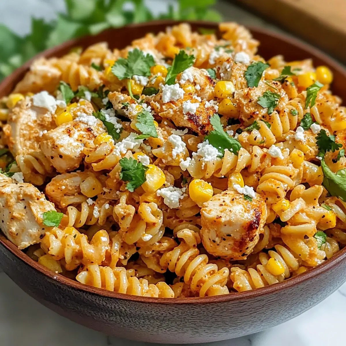 Würziger mexikanischer Straßenmais Hühnchen Pasta Salat