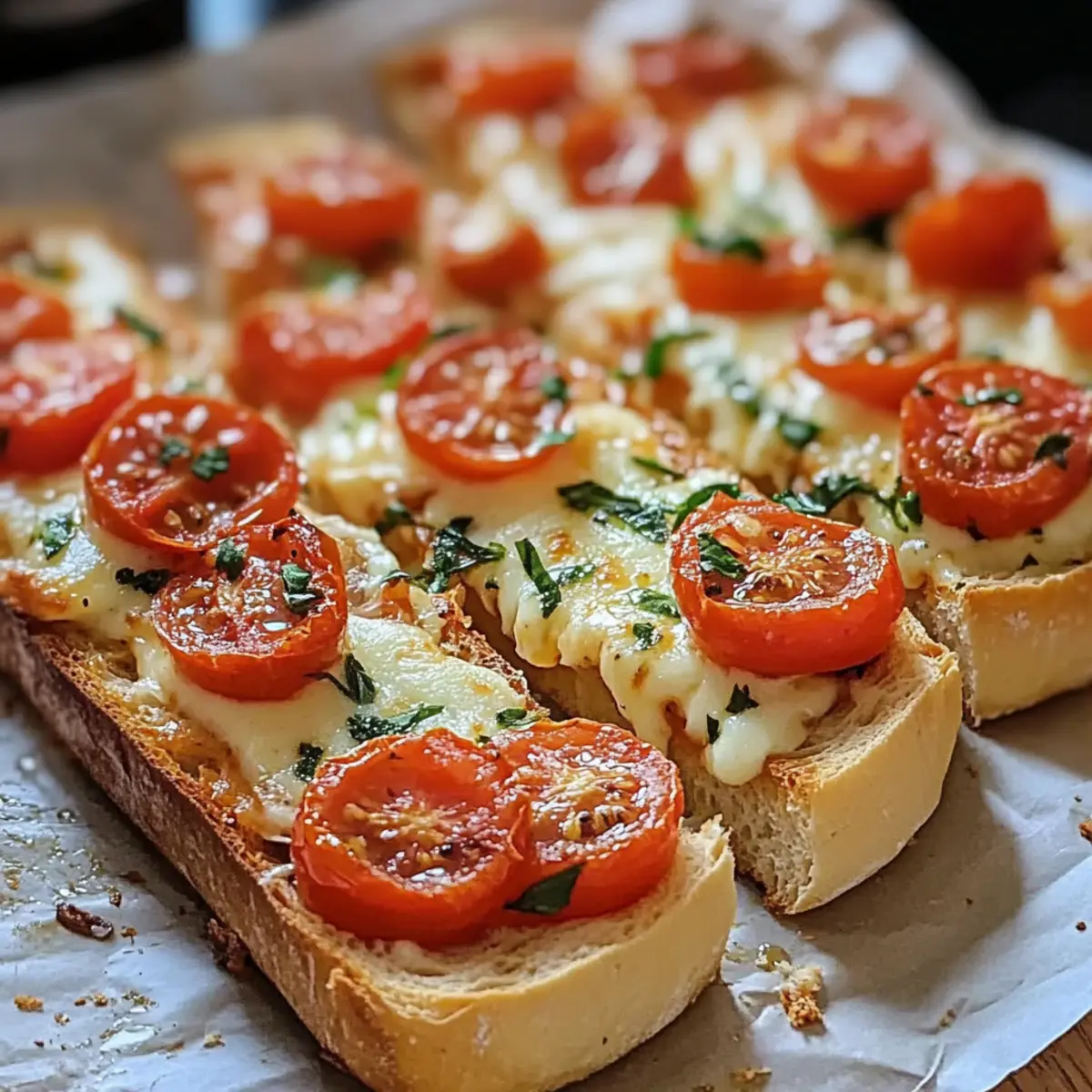 Baguettescheiben mit Tomaten & Mozzarella überbacken