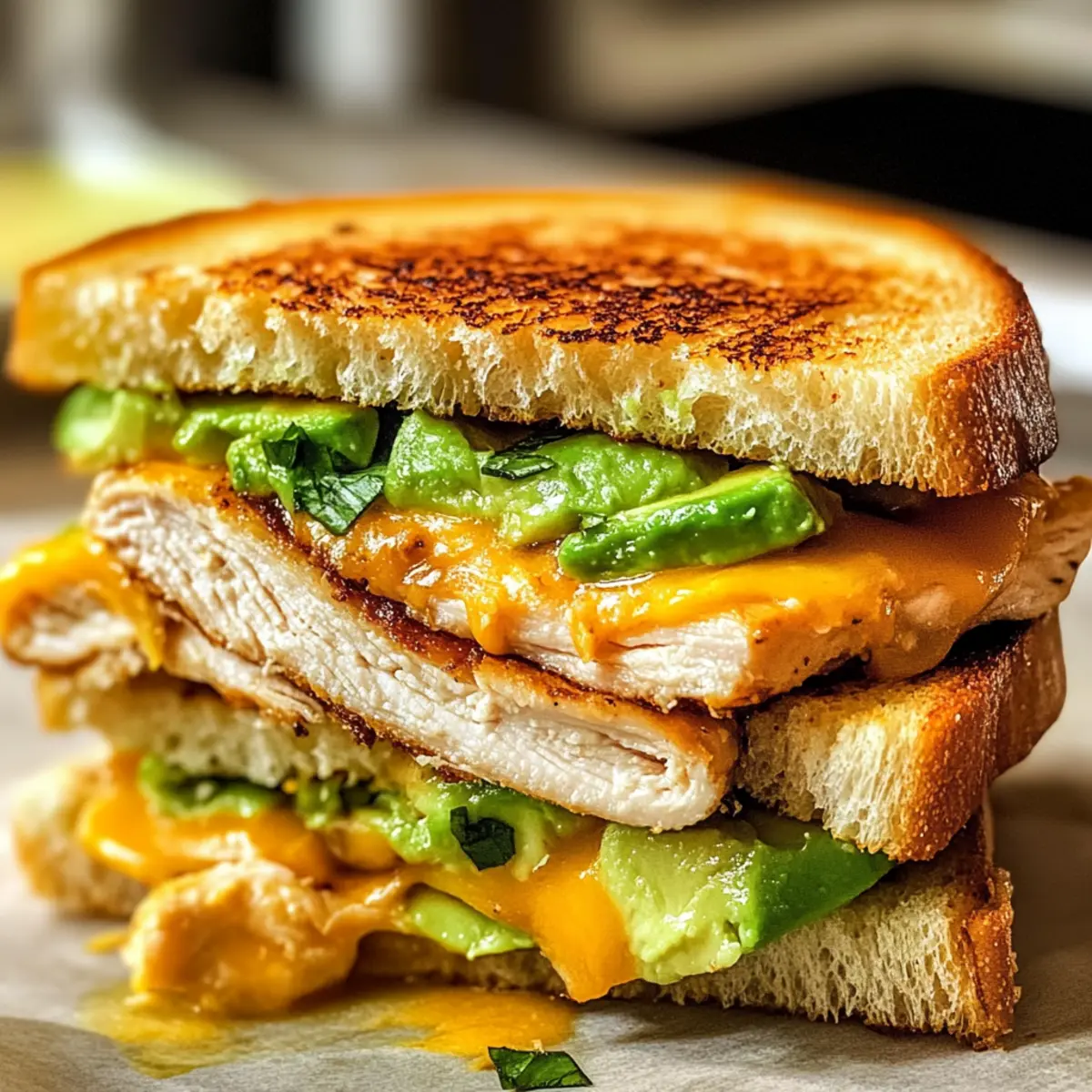 Hühnchen-Avocado-Schmelz-Sandwich für jeden Tag