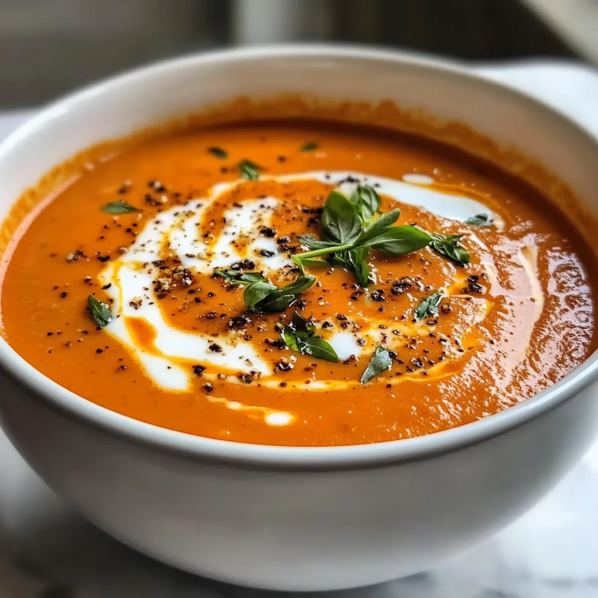 Cremige geröstete Paprika Gouda Suppe für jeden Abend