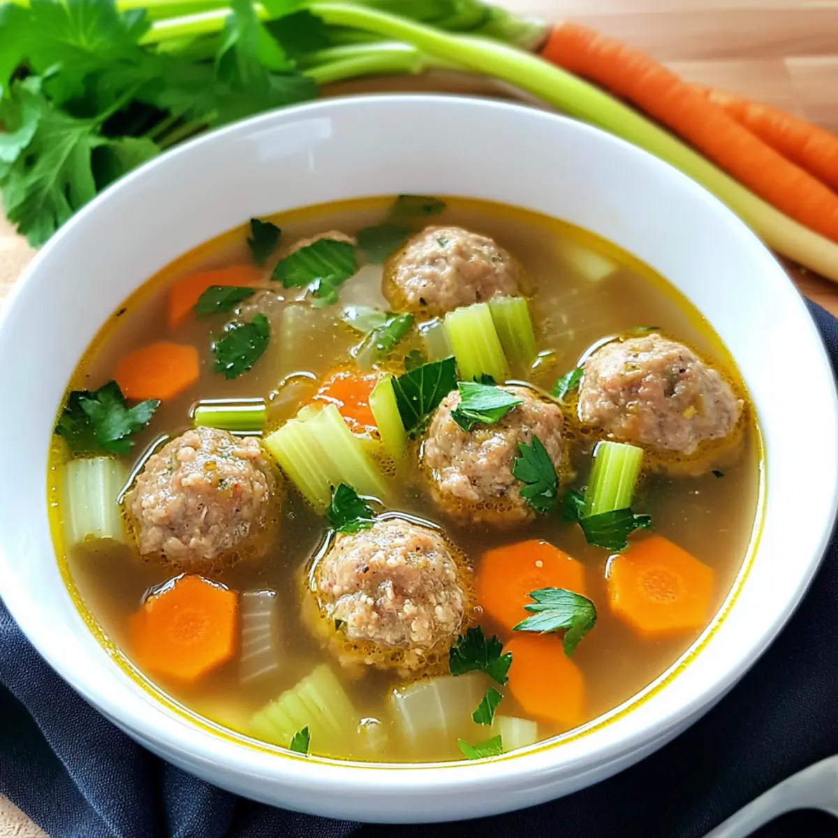 Hackbällchen-Suppe mit frischem Gemüse genießen