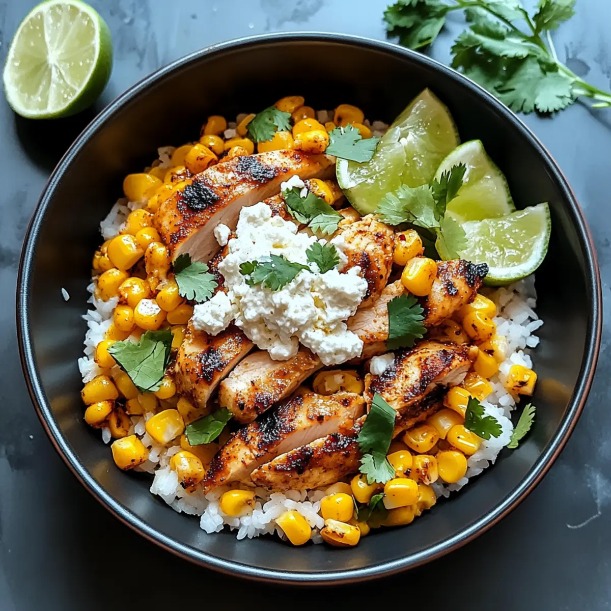 Mexikanische Straßenmais-Hähnchen-Schüssel schnell und lecker