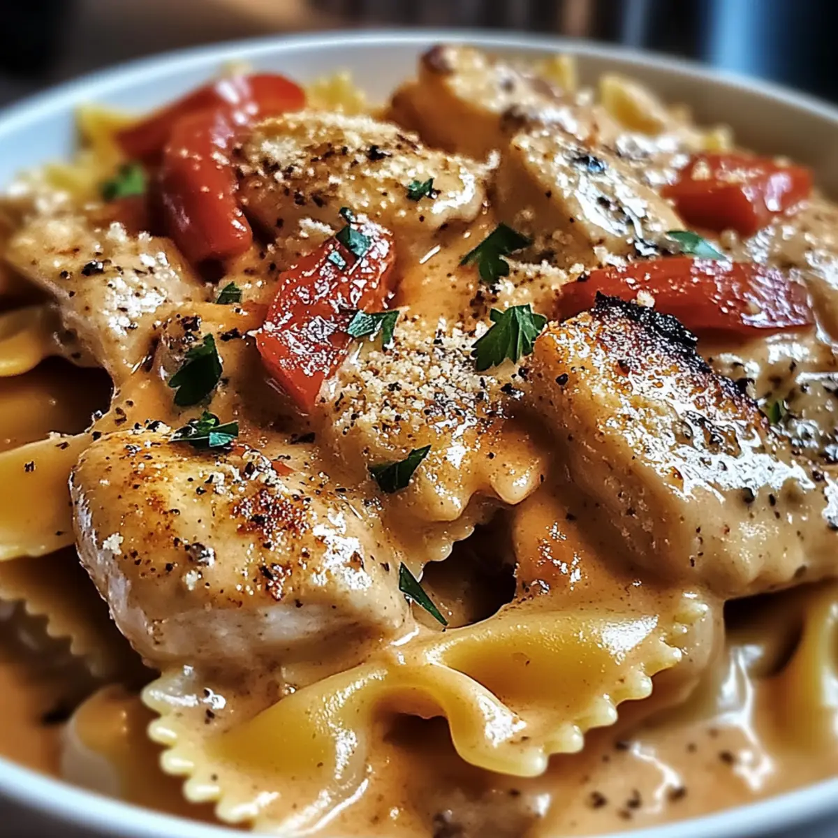 Parmesan geröstete rote Paprika Hähnchen leicht gemacht