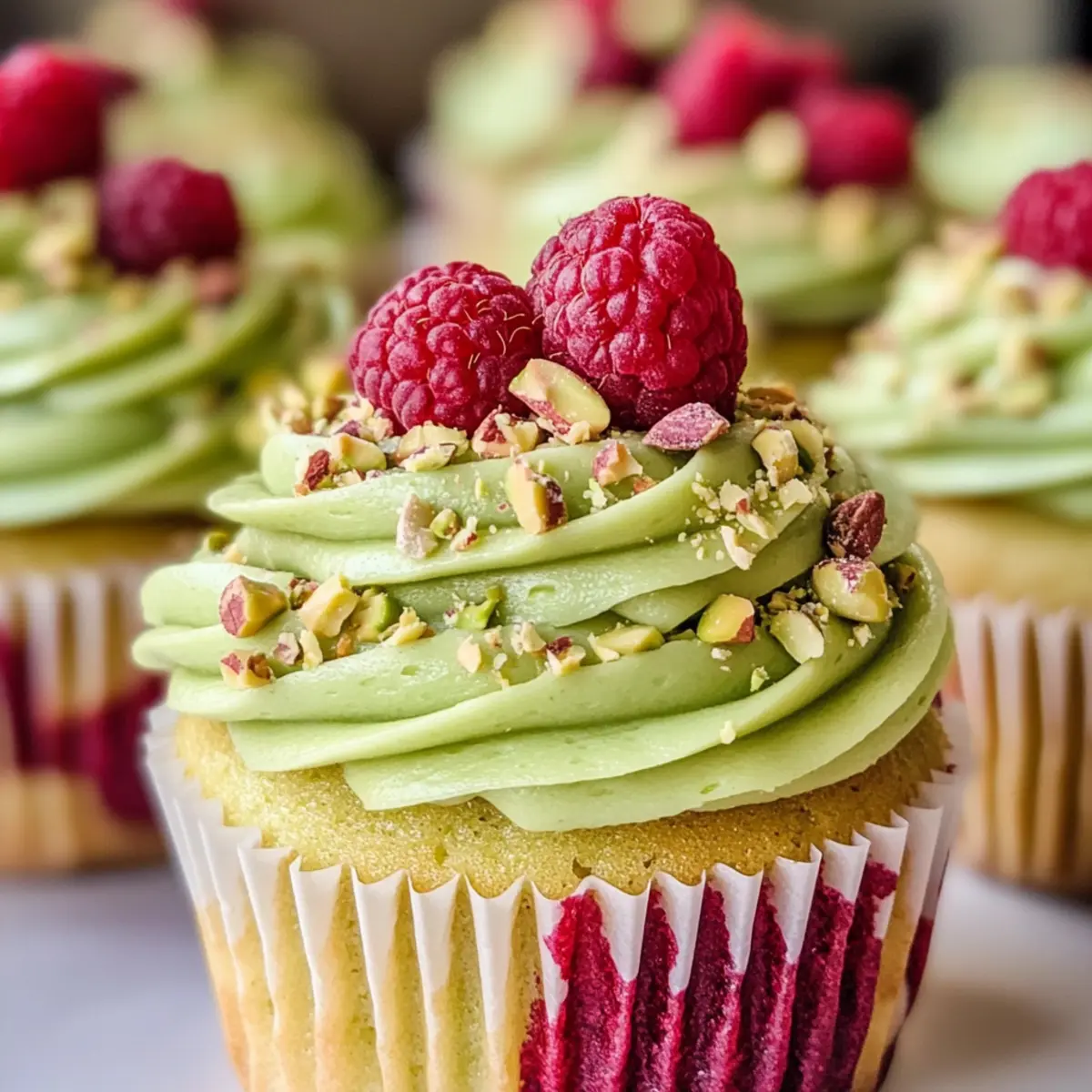 Pistazien Cupcakes mit Himbeerfüllung genießen