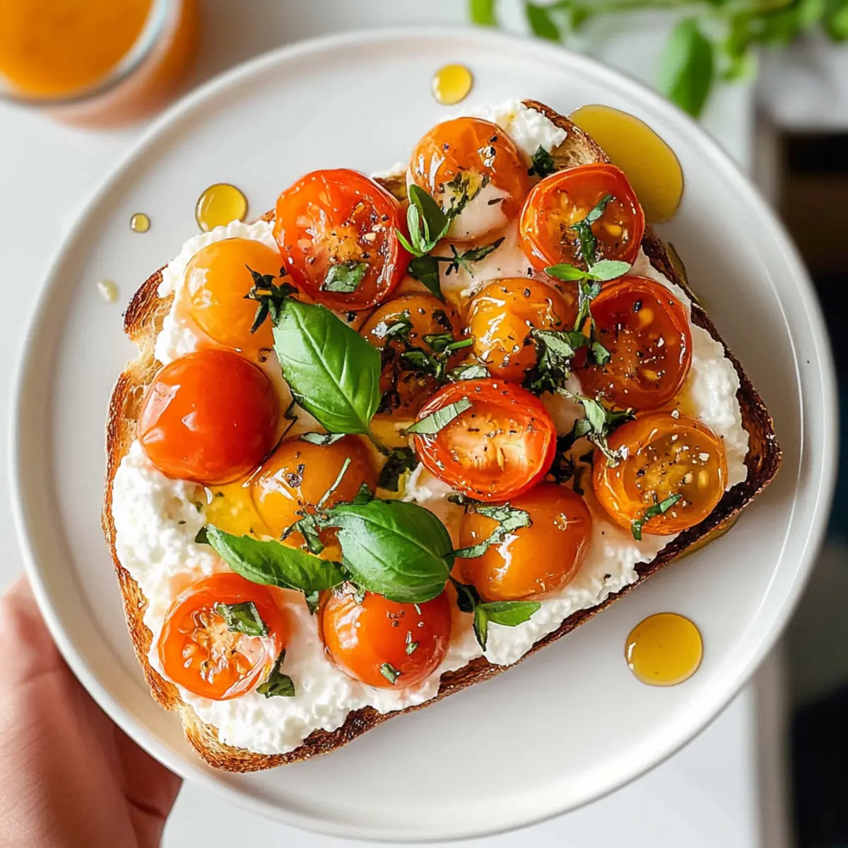 Herzhafter aufgeschlagener Hüttenkäse-Toast mit Tomaten