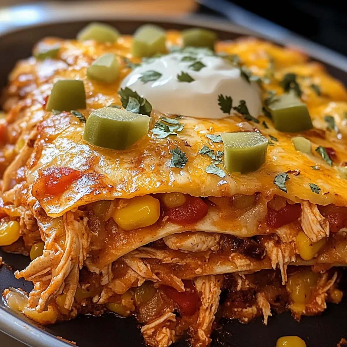 Zerrissenes Hähnchen-Enchilada-Auflauf für jeden Abend
